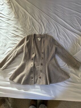 Maeve Anthropologie Taupe Ribbed Button-Front Cardigan